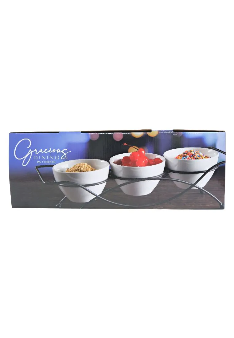 Gracious Dining by Gibson 4 Piece Stoneware Tidbit Dish Set with Metal Rack - Round