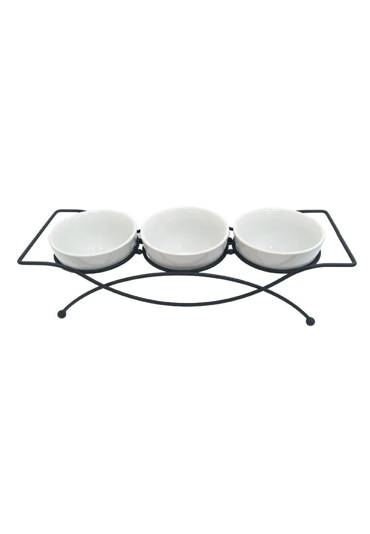 Gracious Dining by Gibson 4 Piece Stoneware Tidbit Dish Set with Metal Rack - Round