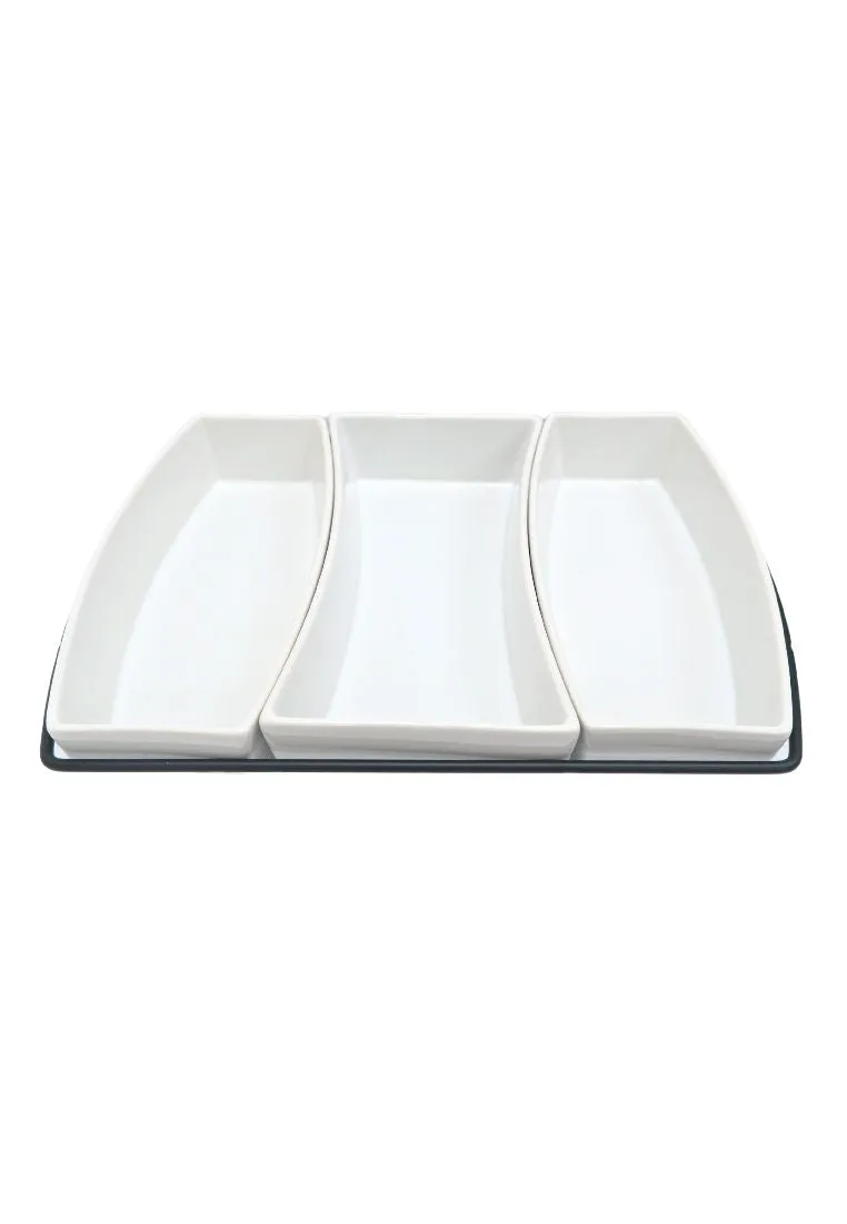 Gracious Dining by Gibson 4 Piece Stoneware Tidbit Dish Set with Metal Rack