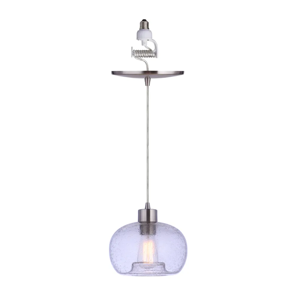 Hand-Blown Seeded Glass Brushed Nickel Instant Pendant Recessed Can Conversion Kit