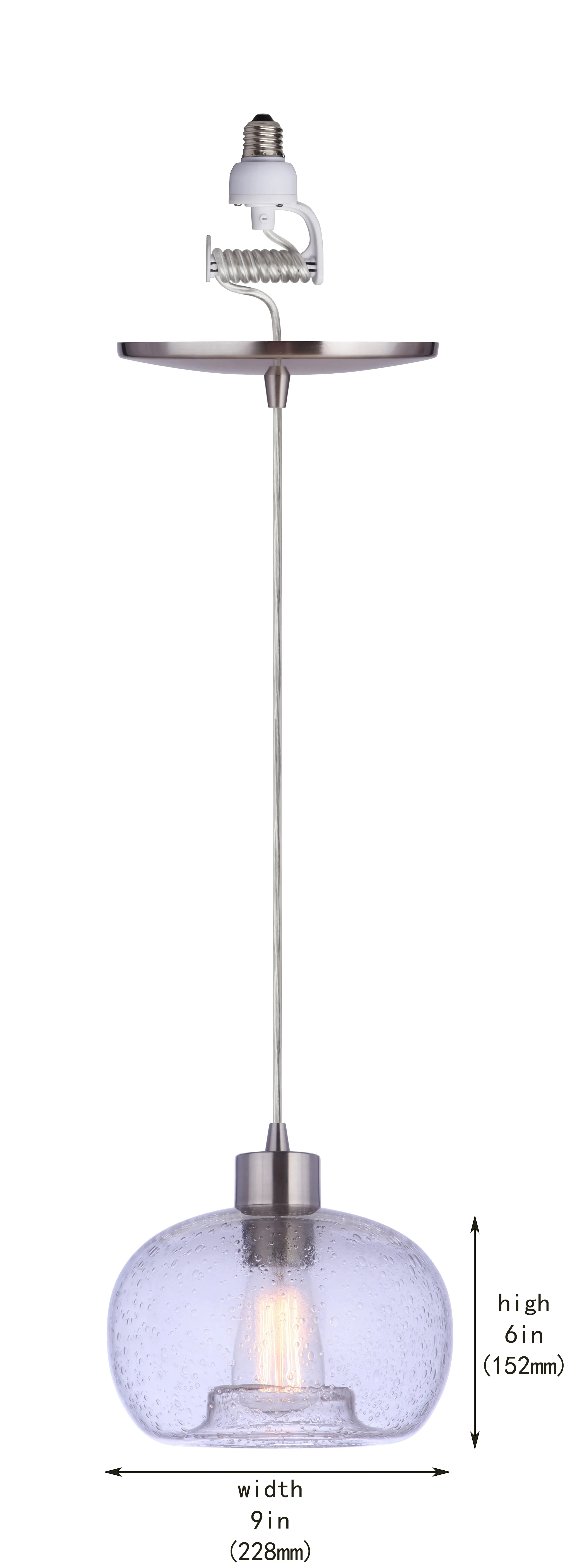 Hand-Blown Seeded Glass Brushed Nickel Instant Pendant Recessed Can Conversion Kit