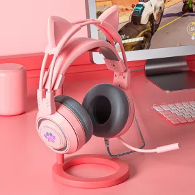 HiFi Kitty Gaming Headset Stereo Bass With Microphone For PC PS4 Gaming Headset Cat Ears RGB Helmet