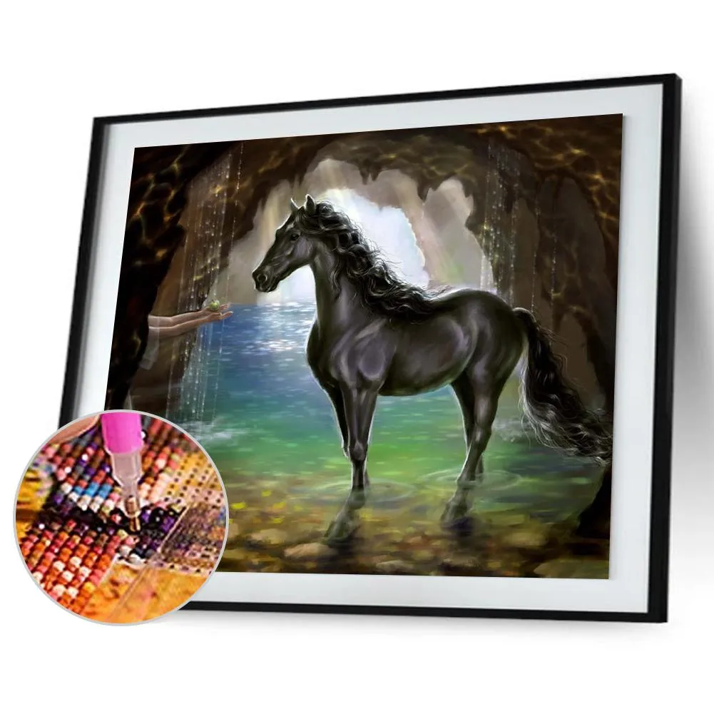 Horse - 5D DIY Round Drill Diamond Painting (Canvas (Canvas 40x40cm/15.71x15.71in )/15.71x11.81in )