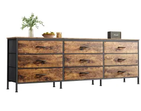 Huuger 9 Drawer Dresser, 63 Inch Dresser TV Stand for 55, 65, 70 Inch TV, Entertainment Center with Drawers, Large Long Fabric Dresser for Bedroom, Closet, Rustic Brown