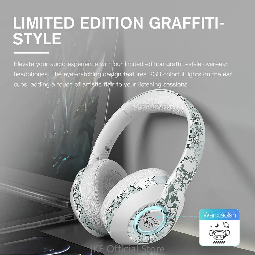 iKF Play Over-Ear Bluetooth Hand-Painted Graffiti Headset 2.4GHZ Gaming Dual-Mode Bluetooth Headset Super Long Standby 50 Hours