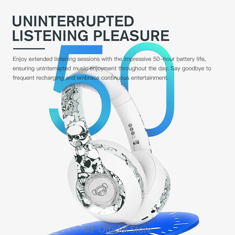 iKF Play Over-Ear Bluetooth Hand-Painted Graffiti Headset 2.4GHZ Gaming Dual-Mode Bluetooth Headset Super Long Standby 50 Hours