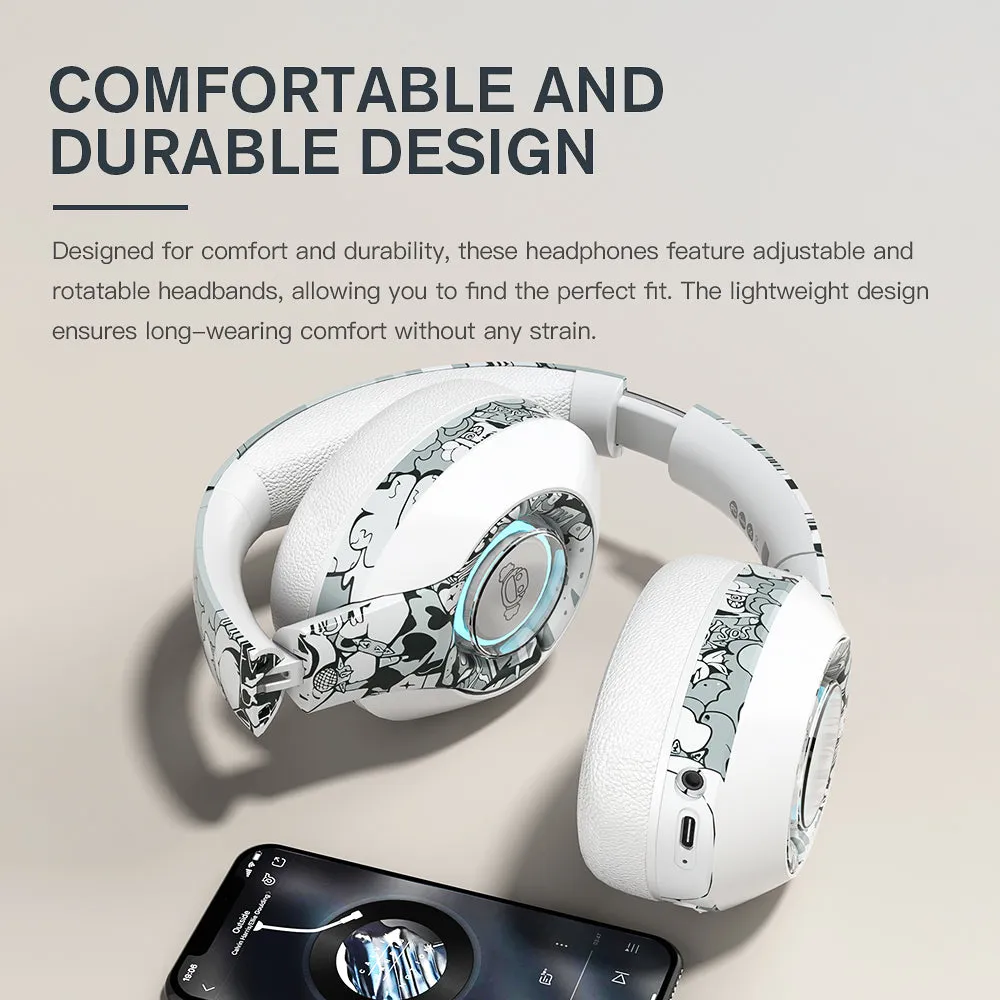 iKF Play Over-Ear Bluetooth Hand-Painted Graffiti Headset 2.4GHZ Gaming Dual-Mode Bluetooth Headset Super Long Standby 50 Hours