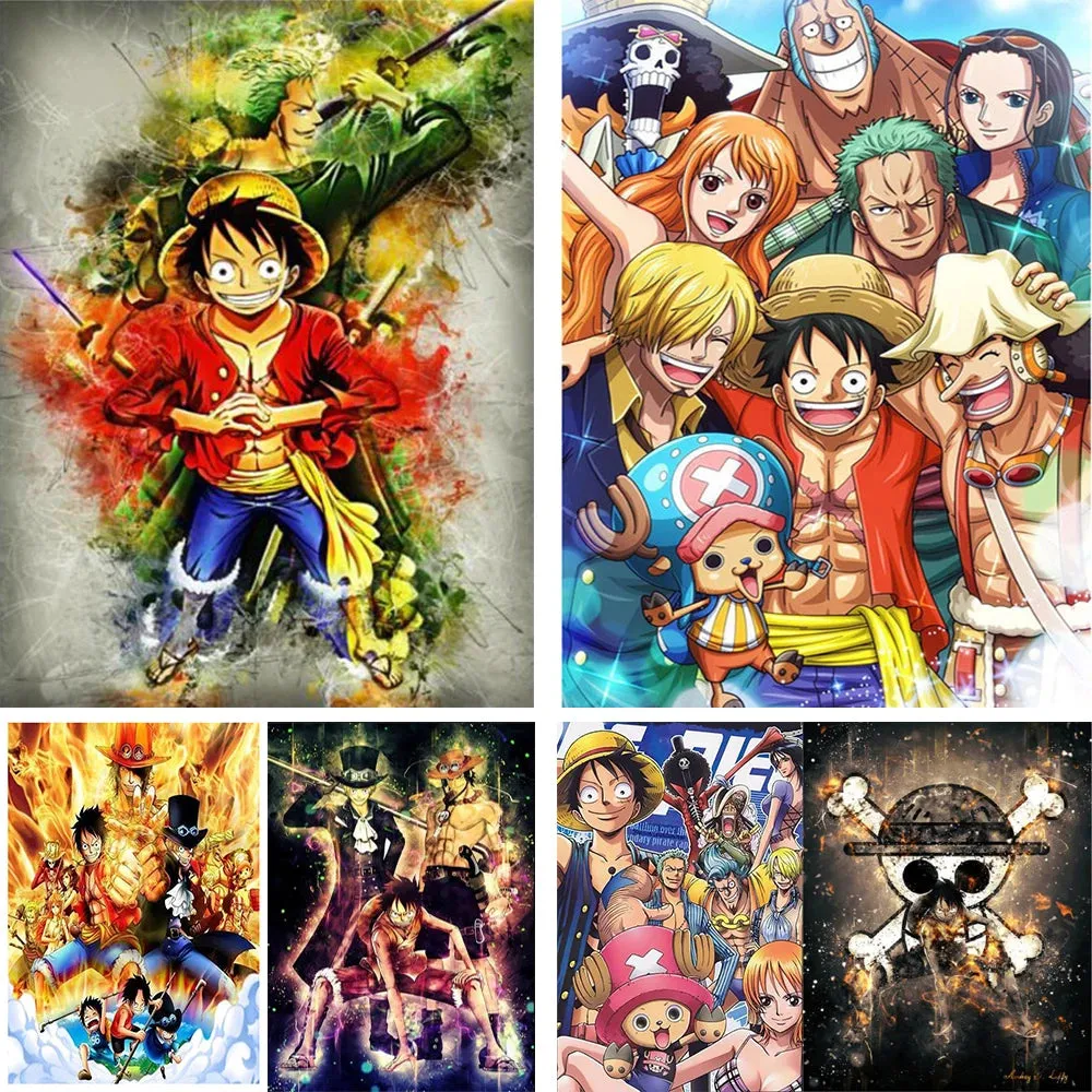 Japanese Anime Diamond Painting - Full Drill Square/Round 5D Embroidery, Cartoon Luffy Ace Sabo