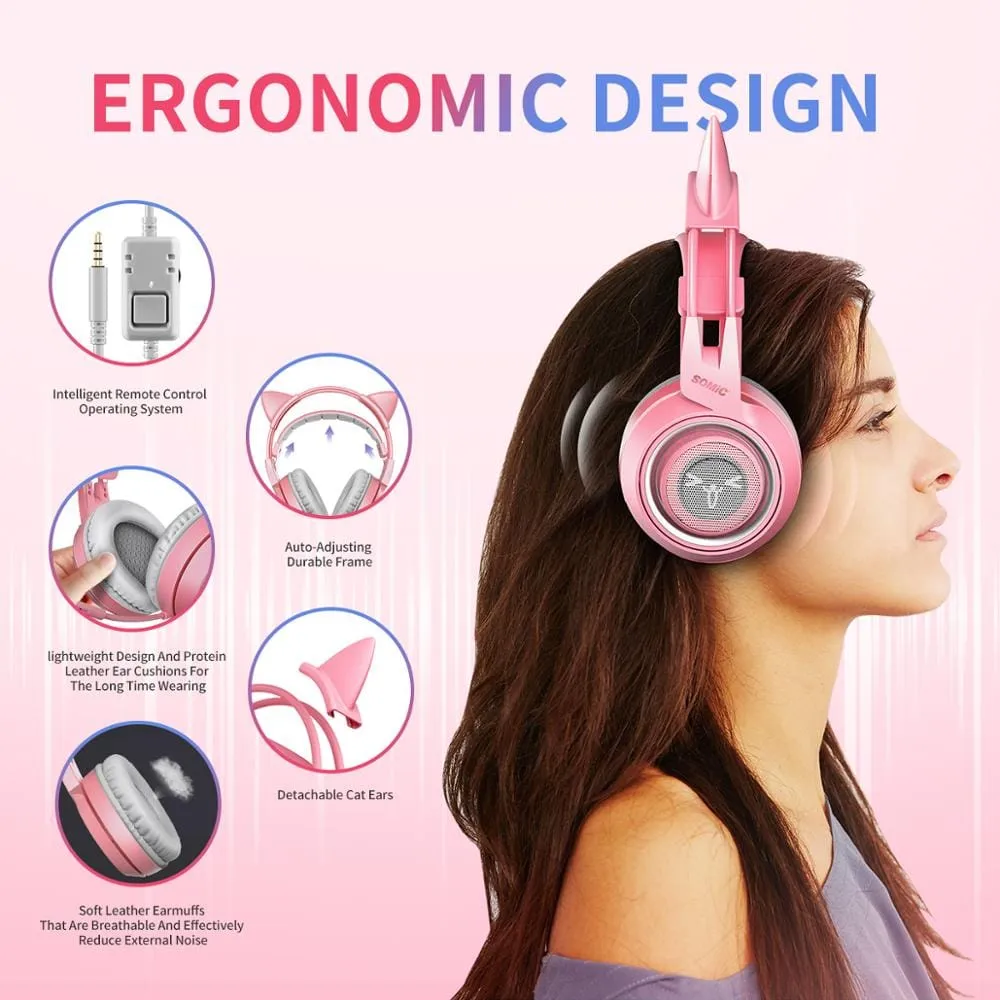 Kawaii Gaming Cat Ear Mic 3.5mm Headphones
