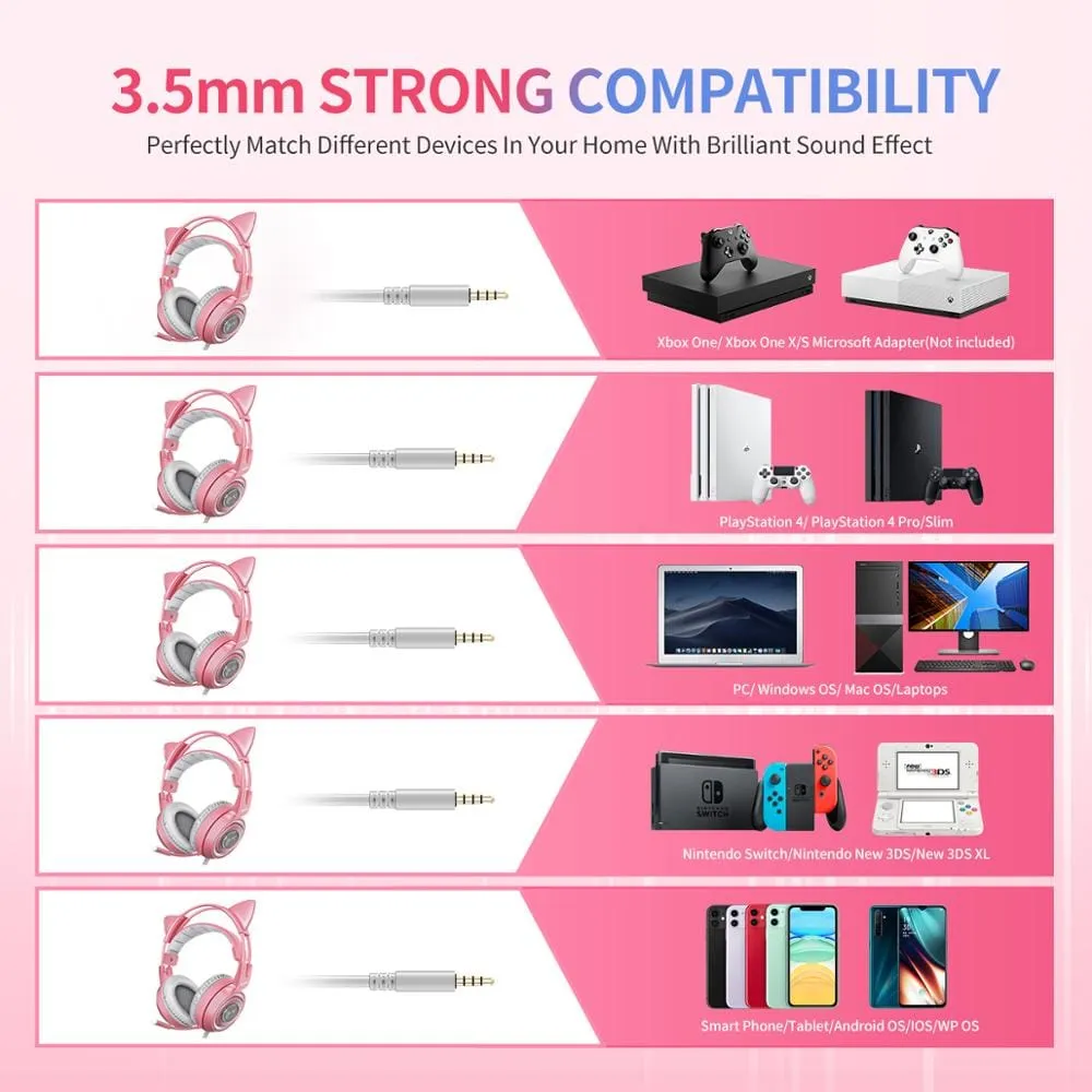 Kawaii Gaming Cat Ear Mic 3.5mm Headphones