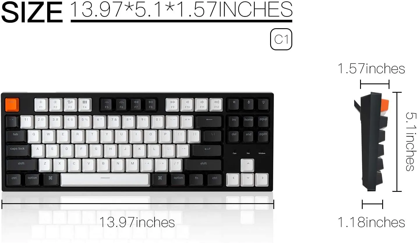 Keychron C1 Mac Layout Wired Mechanical Keyboard, Gateron Brown Switch, Tenkeyless 87 Keys ABS keycaps Computer Keyboard for Windows PC Laptop, White Backlight, Type-C Cable (C1A3)