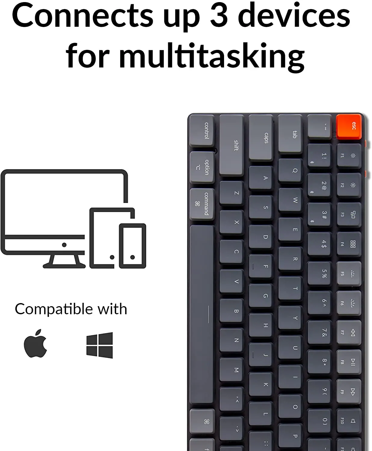 Keychron K3 Ultra-Slim 75% Layout Wireless Bluetooth/Wired USB Mechanical Keyboard, Hot Swappable Low-Profile Keychron RGB LED Backlit 84 Keys Keyboard for Mac Windows (Optical Red Switch) (K3E1)