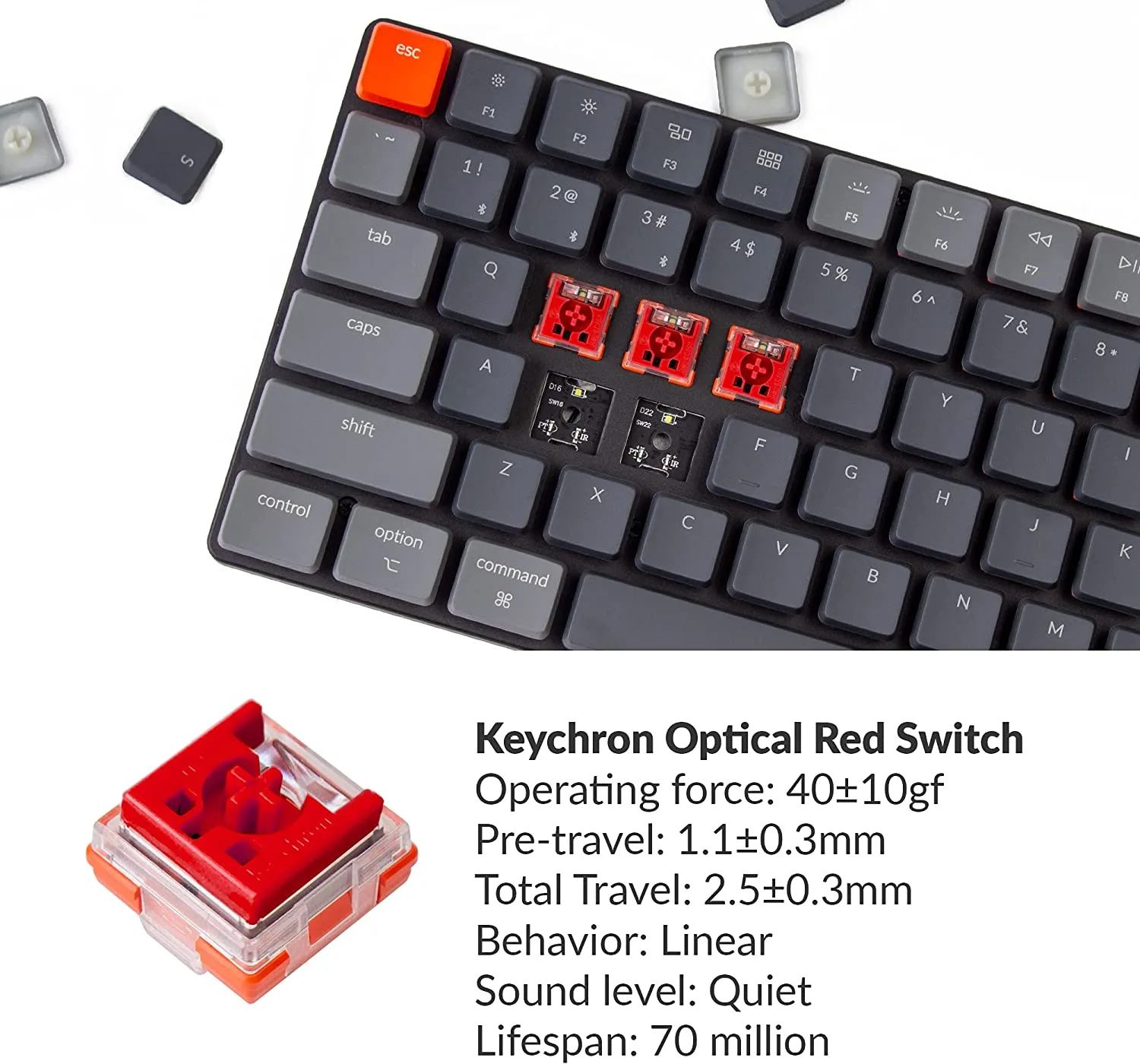 Keychron K3 Ultra-Slim 75% Layout Wireless Bluetooth/Wired USB Mechanical Keyboard, Hot Swappable Low-Profile Keychron RGB LED Backlit 84 Keys Keyboard for Mac Windows (Optical Red Switch) (K3E1)