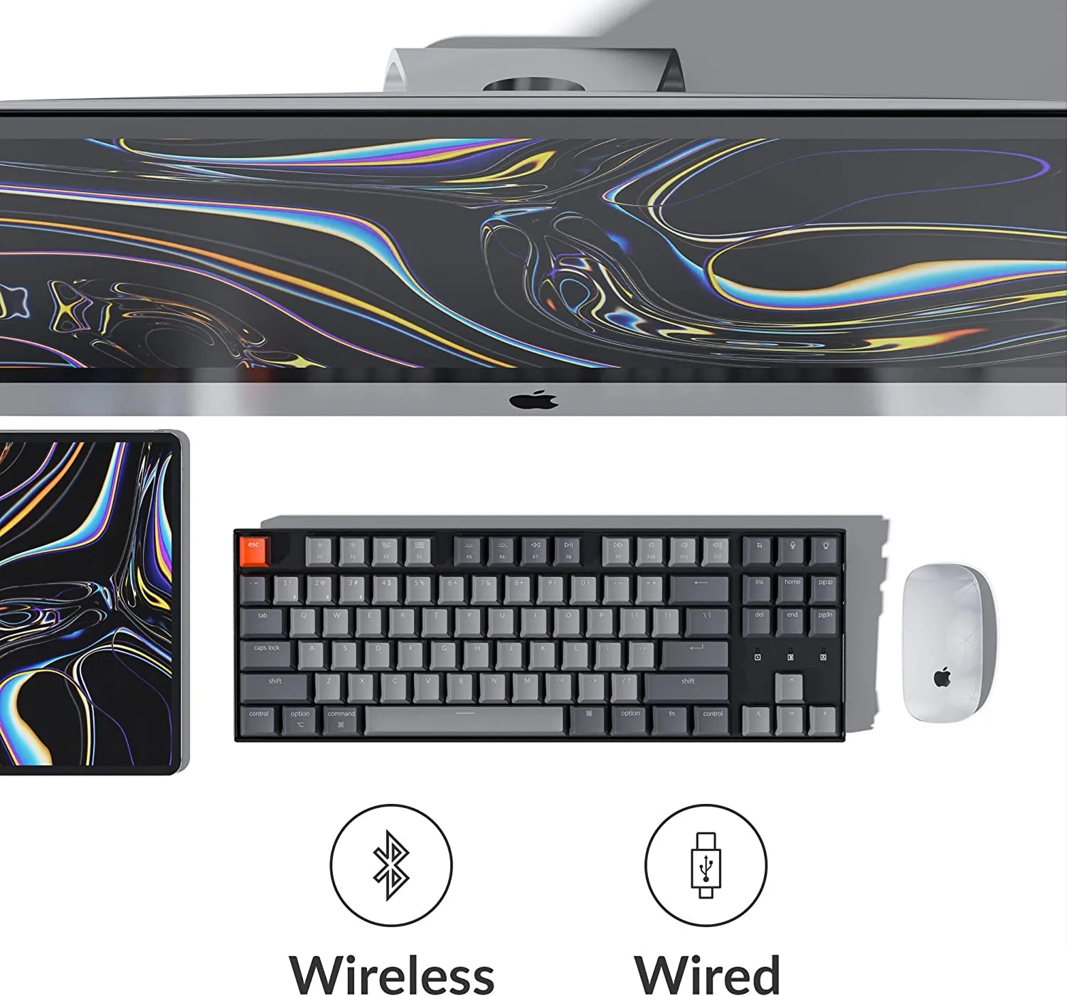 Keychron K8 Tenkeyless Wireless Mechanical Keyboard for Mac, White Backlight, Bluetooth, Multitasking, Type-C Wired Gaming Keyboard for Windows with Gateron (Blue Switch) (K8J2)