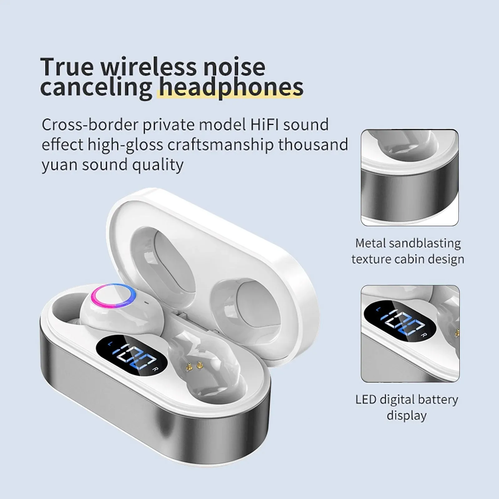 Kids Headphones Bluetooth 5.2 Wireless Headset Ipx5 Waterproof Wireless Bluetooth Earplugs with Digital Display Charging Compartment Heavy Bass and in Ear Microphone Earbuds Pack Ear Buds W