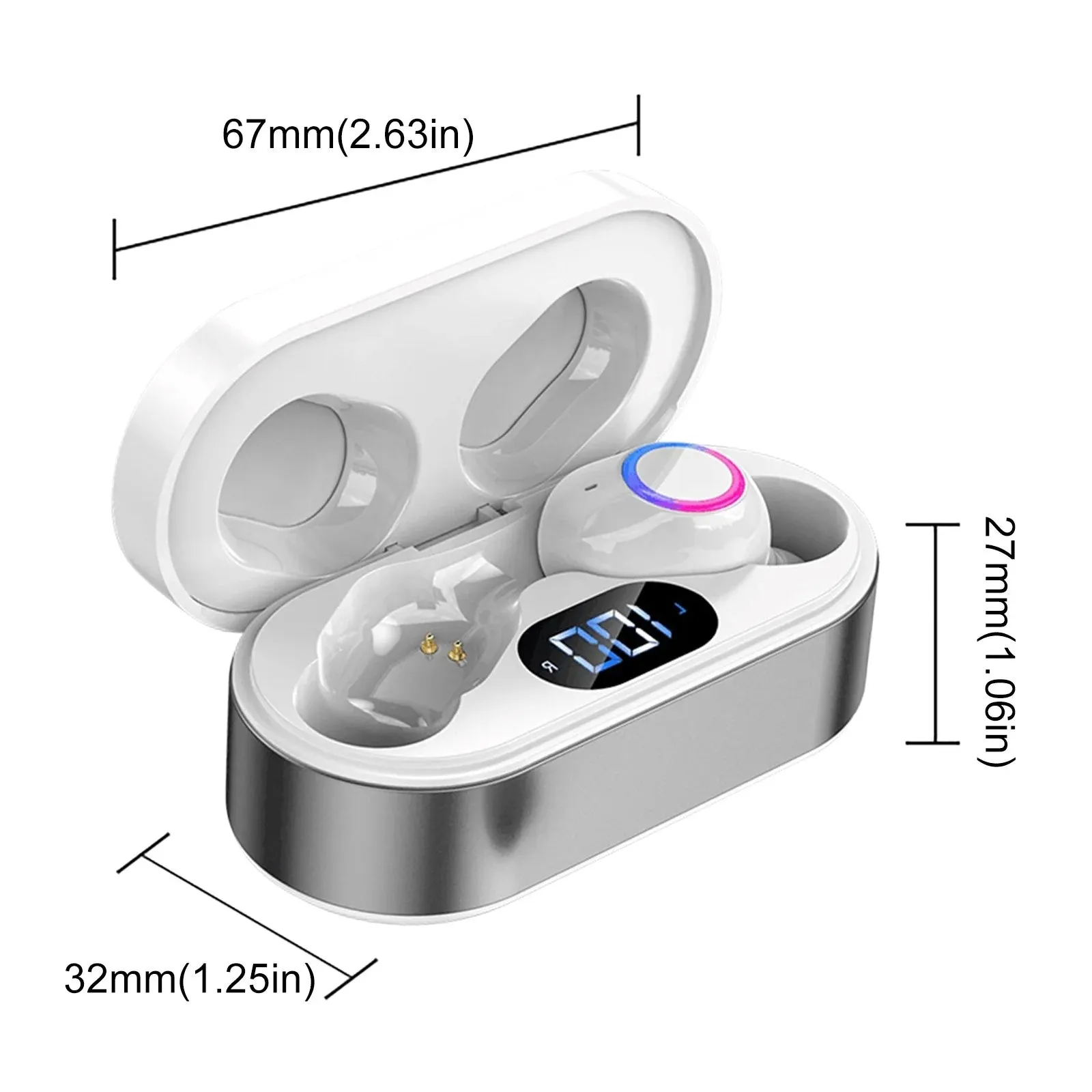 Kids Headphones Bluetooth 5.2 Wireless Headset Ipx5 Waterproof Wireless Bluetooth Earplugs with Digital Display Charging Compartment Heavy Bass and in Ear Microphone Earbuds Pack Ear Buds W