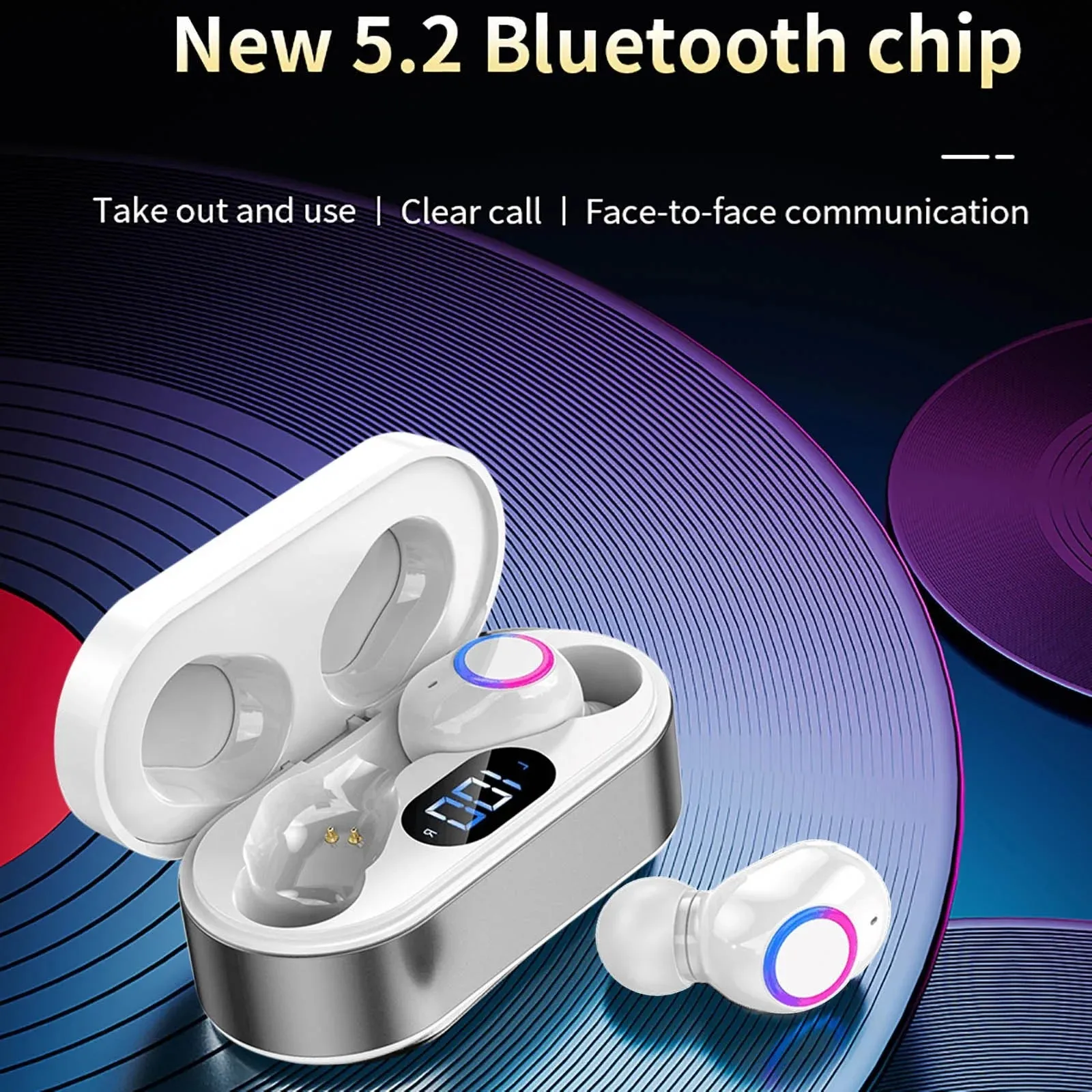 Kids Headphones Bluetooth 5.2 Wireless Headset Ipx5 Waterproof Wireless Bluetooth Earplugs with Digital Display Charging Compartment Heavy Bass and in Ear Microphone Earbuds Pack Ear Buds W