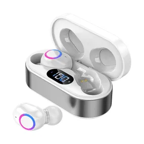 Kids Headphones Bluetooth 5.2 Wireless Headset Ipx5 Waterproof Wireless Bluetooth Earplugs with Digital Display Charging Compartment Heavy Bass and in Ear Microphone Earbuds Pack Ear Buds W