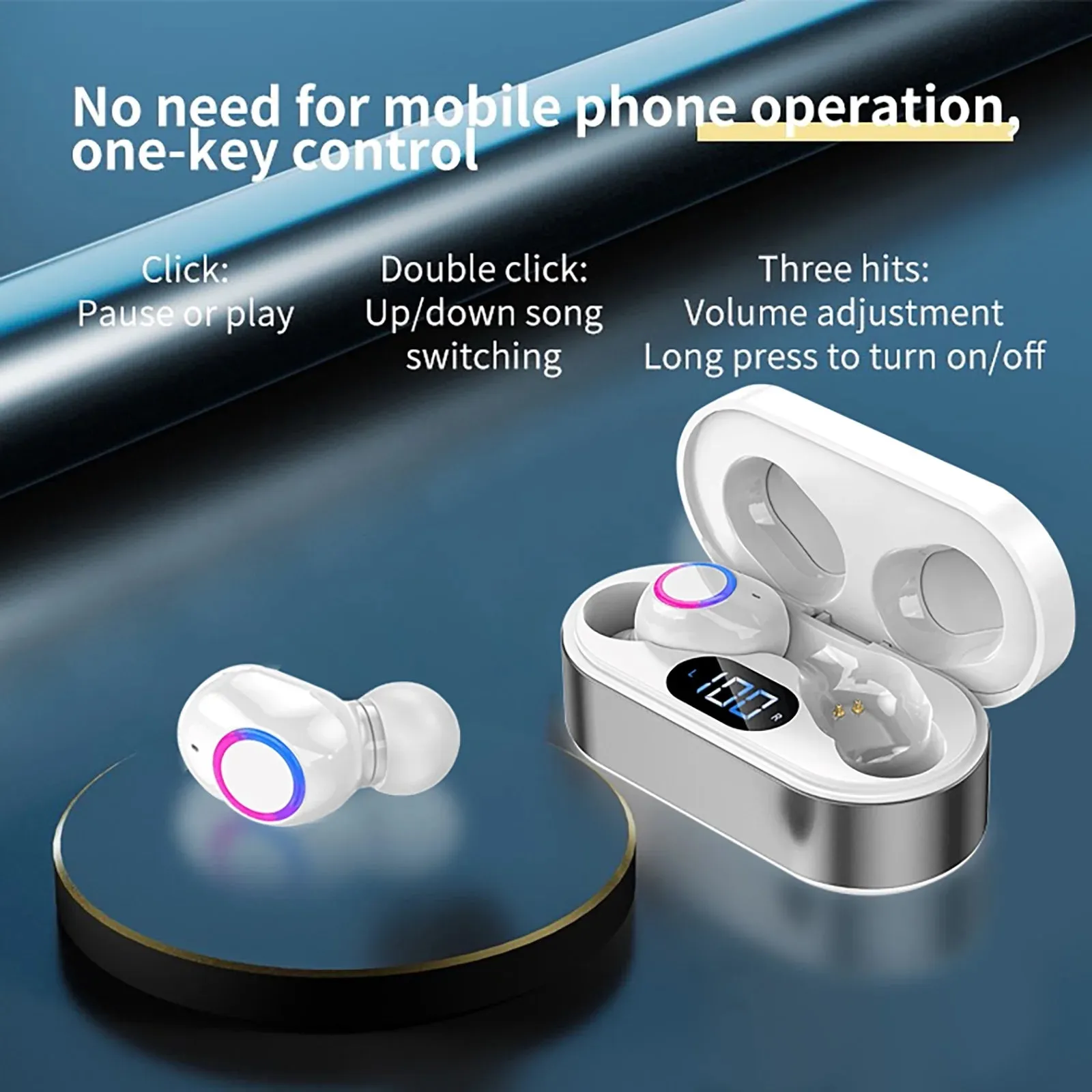 Kids Headphones Bluetooth 5.2 Wireless Headset Ipx5 Waterproof Wireless Bluetooth Earplugs with Digital Display Charging Compartment Heavy Bass and in Ear Microphone Earbuds Pack Ear Buds W