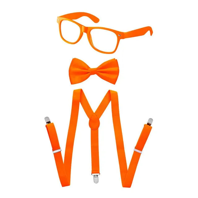 Kids Neon Suspender, Bowtie, & Glasses Accessory Set