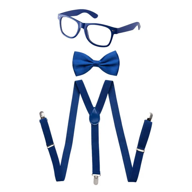 Kids Neon Suspender, Bowtie, & Glasses Accessory Set