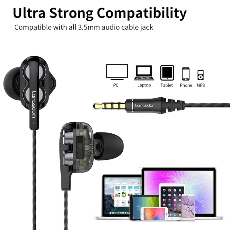 Langsdom Premium Dual Coil Wheat Headset with Integrated Microphone