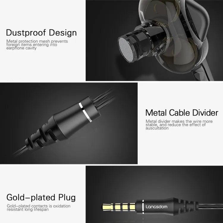 Langsdom Premium Dual Coil Wheat Headset with Integrated Microphone