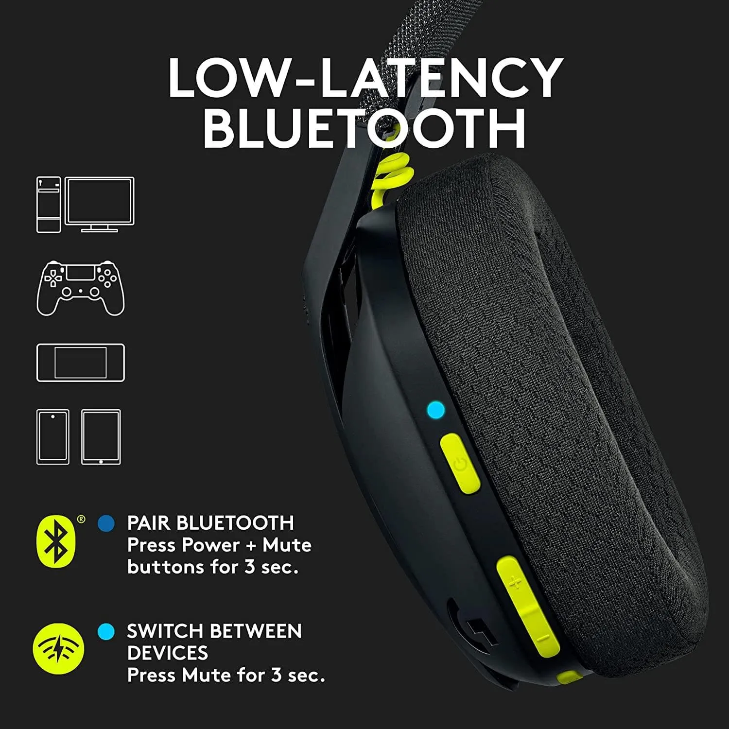 Logitech G435 LIGHTSPEED & Bluetooth Wireless Gaming Headset, Ultra-Lightweight 165g, Built-in Mics, 18h Battery, Dolby Atmos - PC, PS4, PS5, Switch - Black