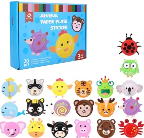 Mobee Animal Paper Plate Sticker with 20 Plates and Cards Kids DIY Craft Kits Art Training Play Toys