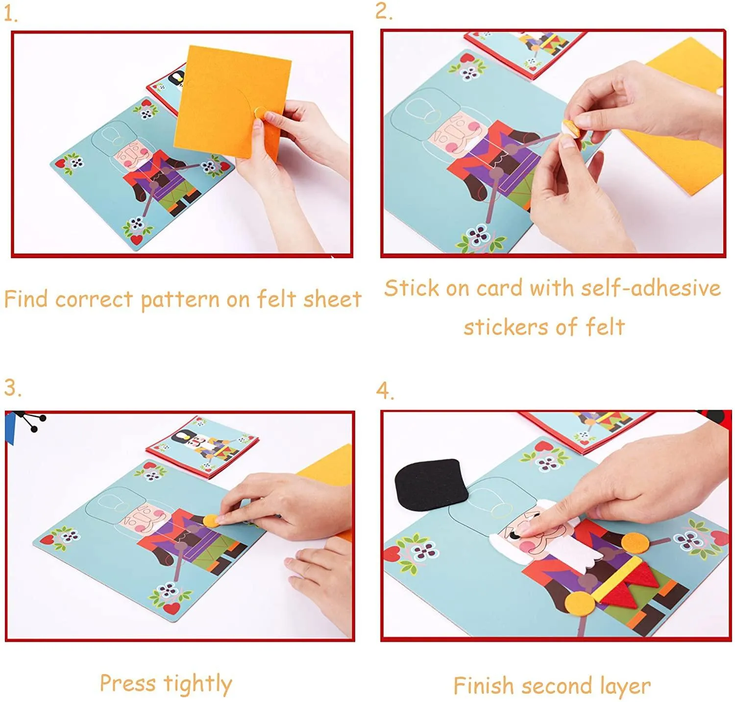 Mobee Fuzzy Felt Picture Sticky Mosaics 6 Templates DIY Craft Kits Art Training Sticker for Kids