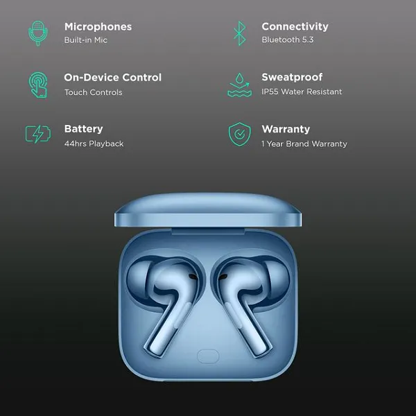 OnePlus Buds 3 Wireless Earbuds with Adaptive Noise Cancellation Splendid Blue