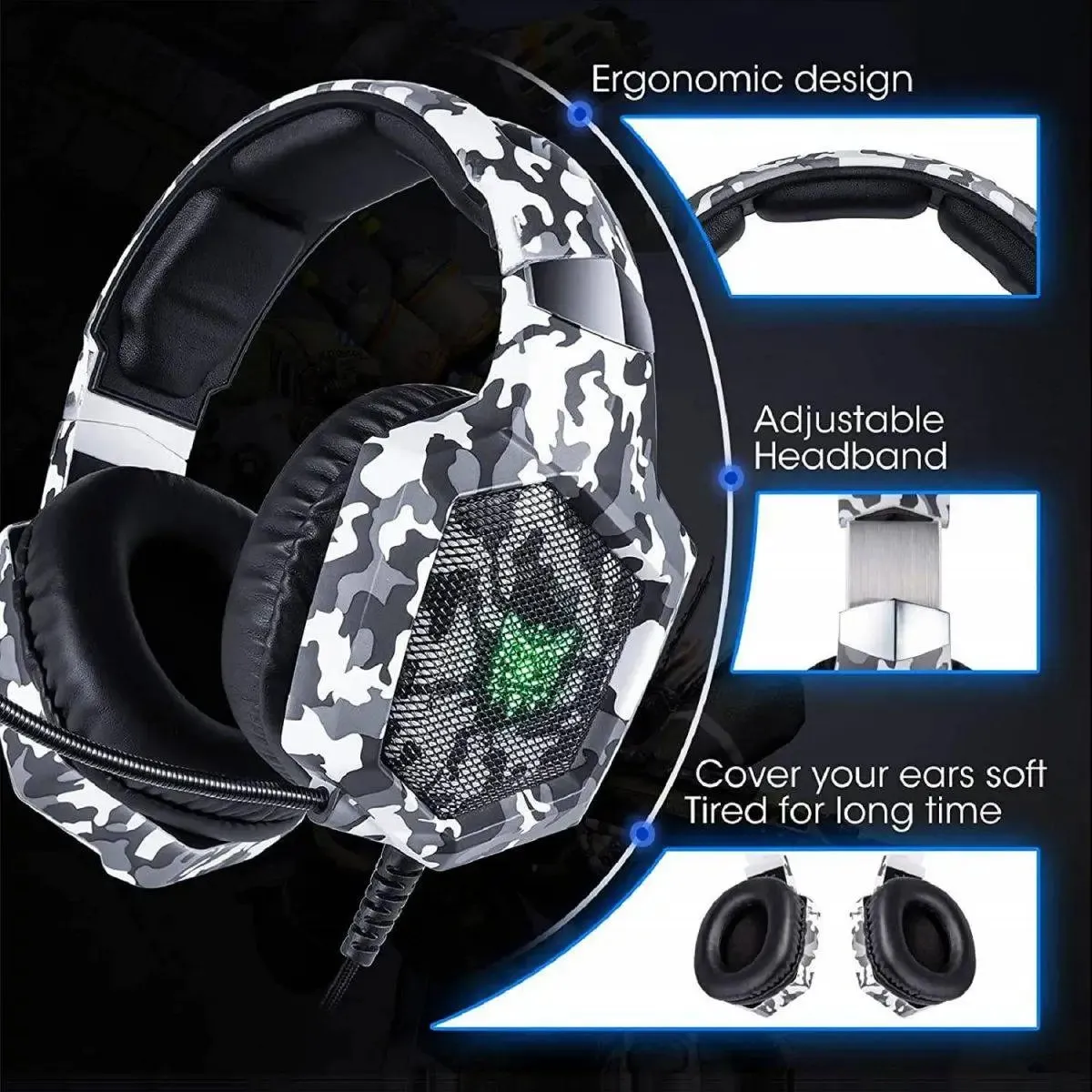 ONIKUMA K8 Wired Stereo Gaming Headphones With Mic LED Lights