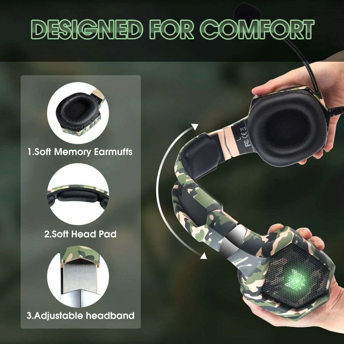 ONIKUMA K8 Wired Stereo Gaming Headphones With Mic LED Lights