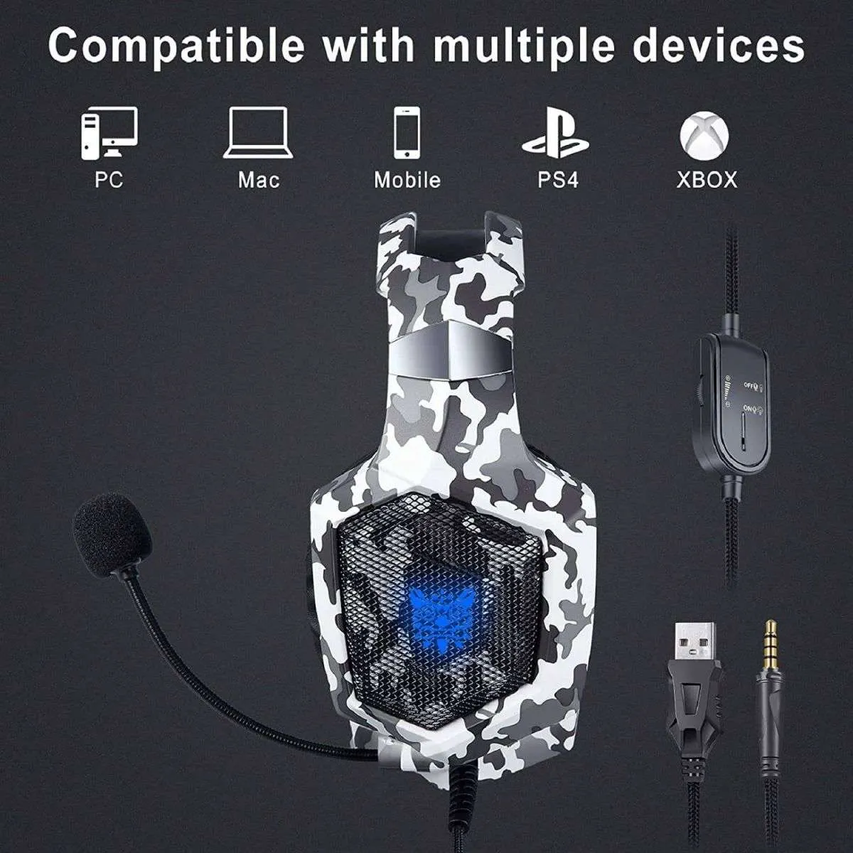 ONIKUMA K8 Wired Stereo Gaming Headphones With Mic LED Lights