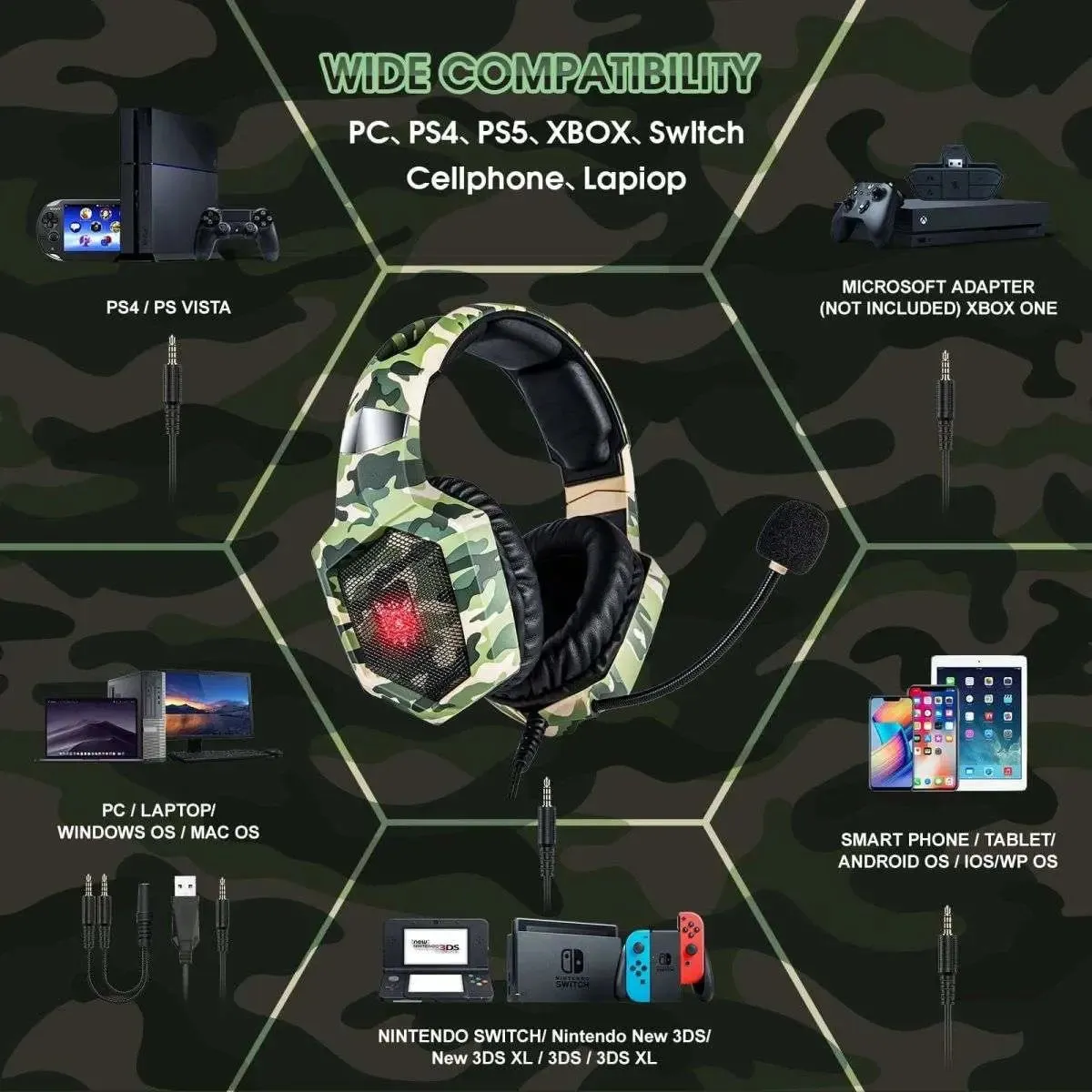 ONIKUMA K8 Wired Stereo Gaming Headphones With Mic LED Lights
