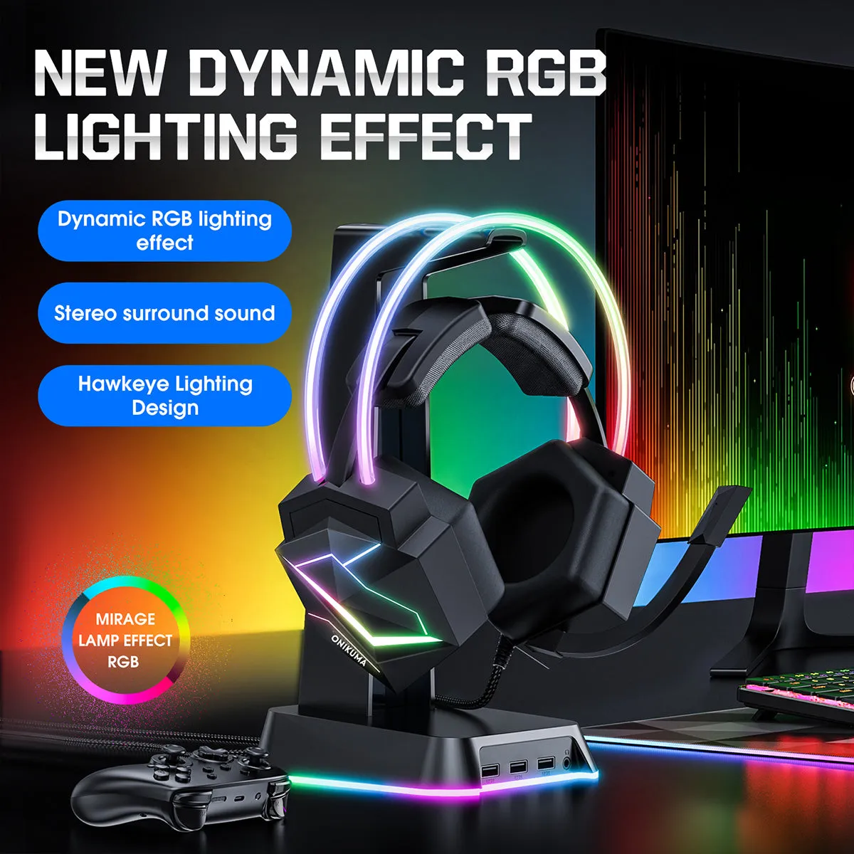 ONIKUMA X20 RGB Wired Gaming Headset for PS4 PC Xbox