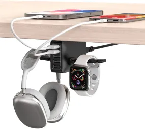 PC Gaming Headphone Headset Holder Hanger Hook Stand, HORUMP Dual Headphone Stand under Desk with 5 Ports USB Charging Station, Suitable for Gamer Earphone Accessories as Boyfriend, Son, Husband Gifts