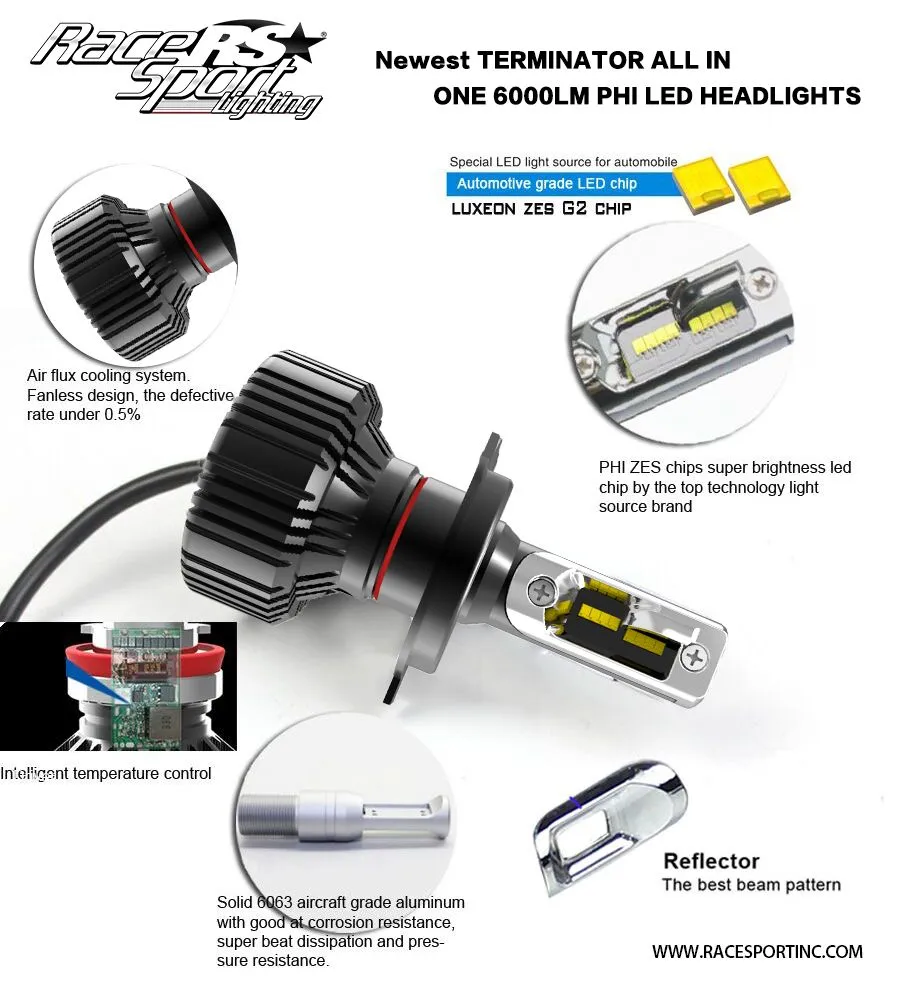 Race Sport RS Lighting (880 Fan-less LED Conversion Headlight Kit) Terminator Series 880TLED