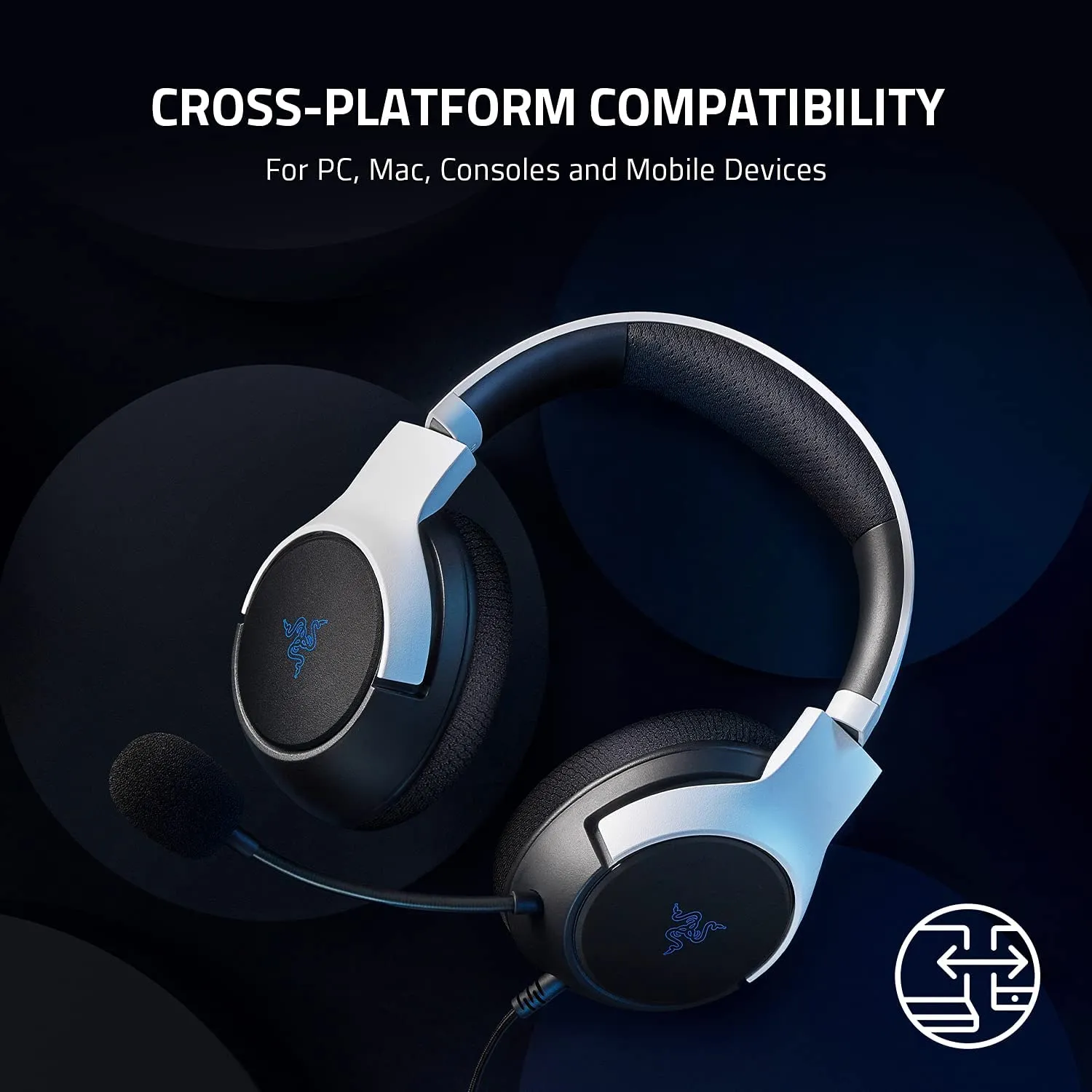 Razer Headset Kaira X Wired Headset for Playstation 5, PC, Mac & Mobile Devices: Triforce 50mm Drivers - HyperClear Cardioid Mic - Flowknit Memory Foam Ear Cushions - On-Headset Controls - White/Black