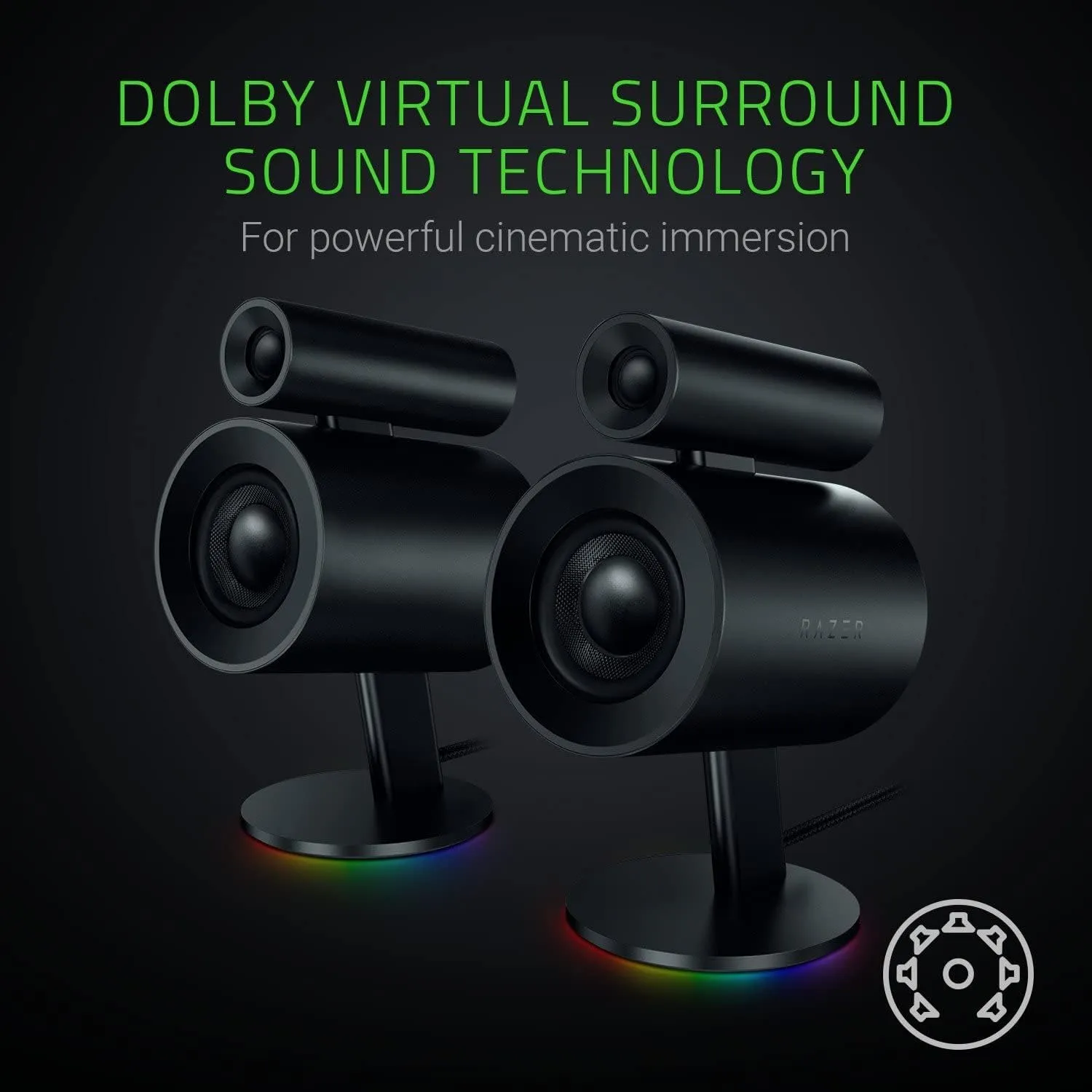 【RAZER 電競產品 – 十二月優惠】Razer Nommo Pro 2.1 Gaming Speaker System (THX Certified 2.1 Virtual Surround Gaming Speakers) RZ05-02470100-R3B1
