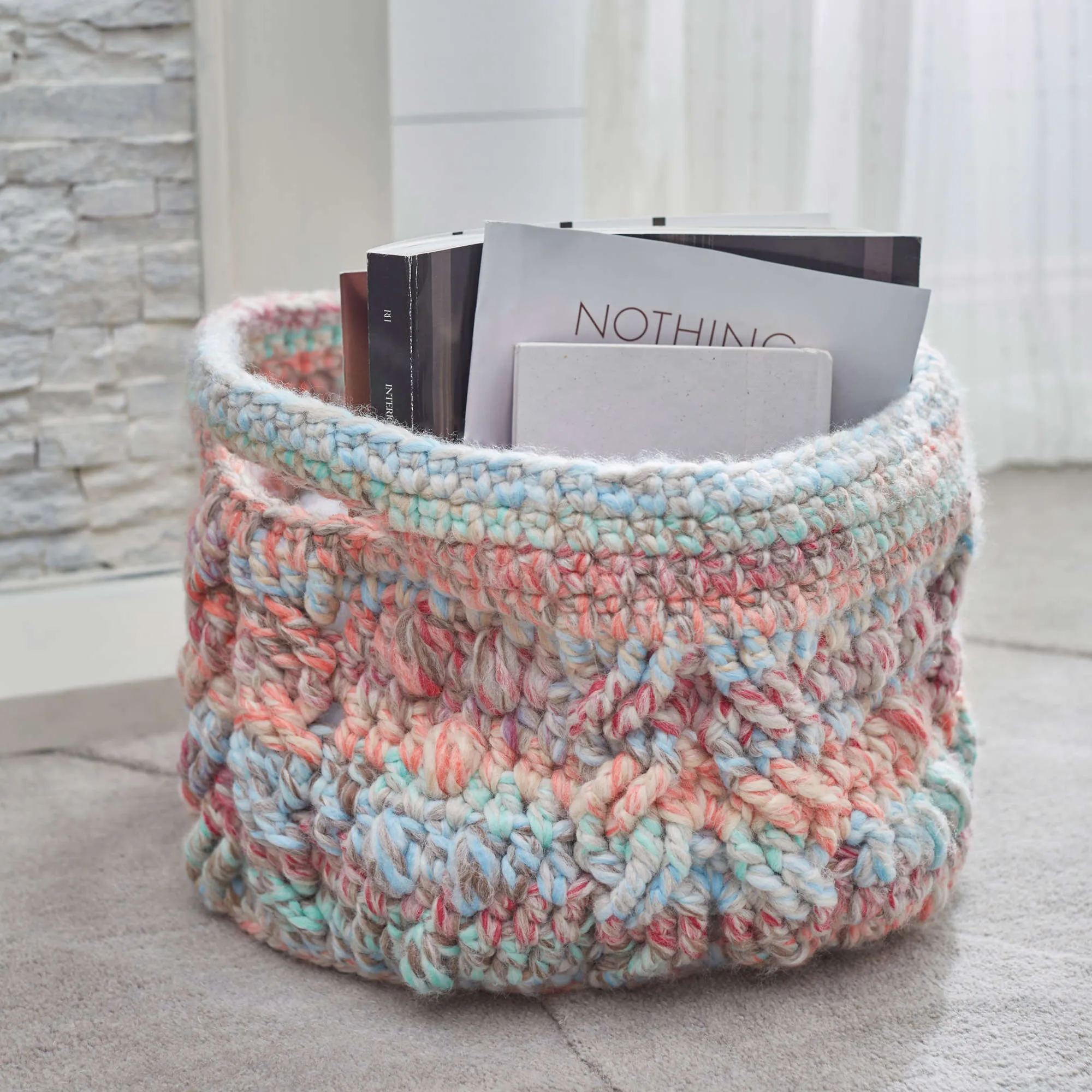 Red Heart Crochet Cabled Basket