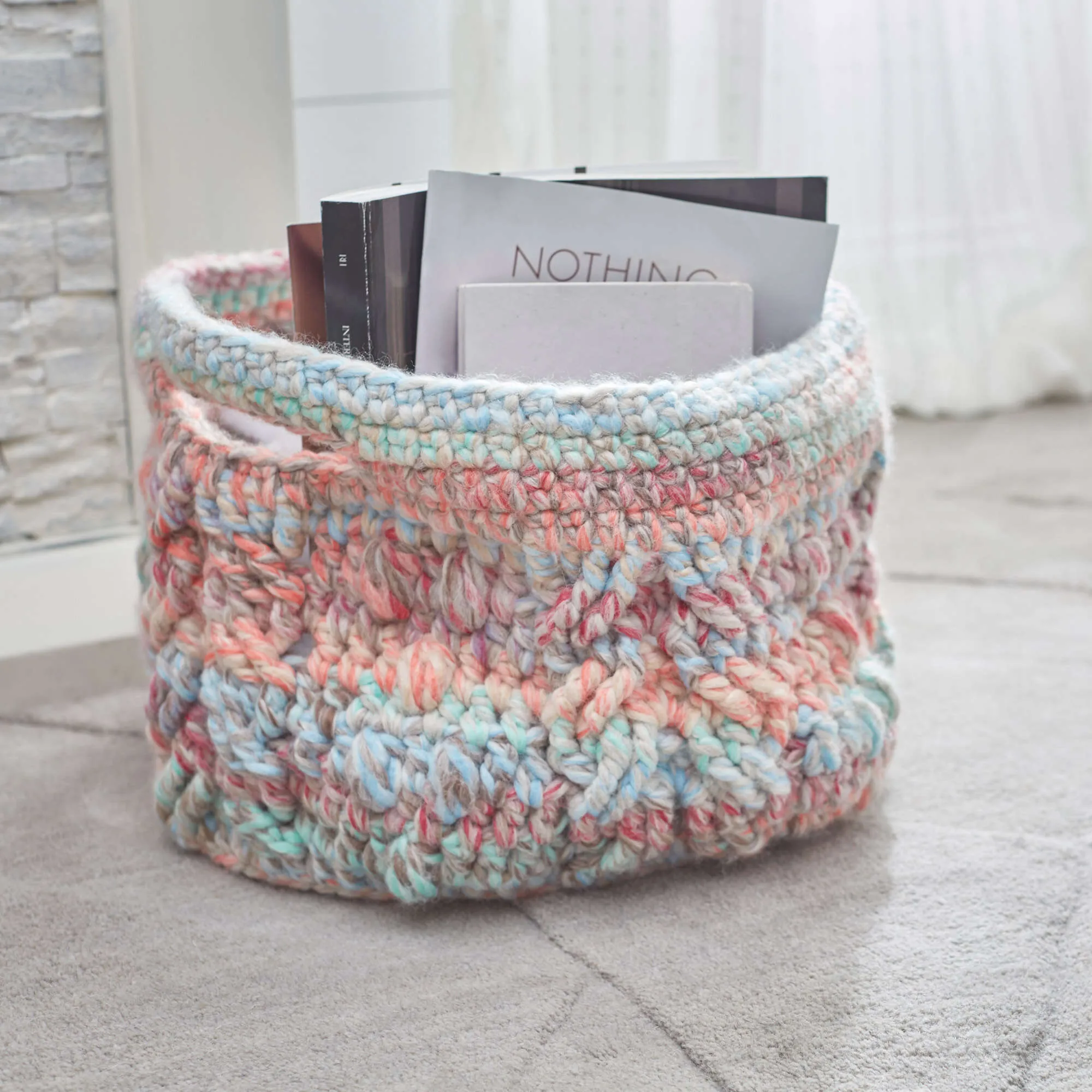 Red Heart Crochet Cabled Basket