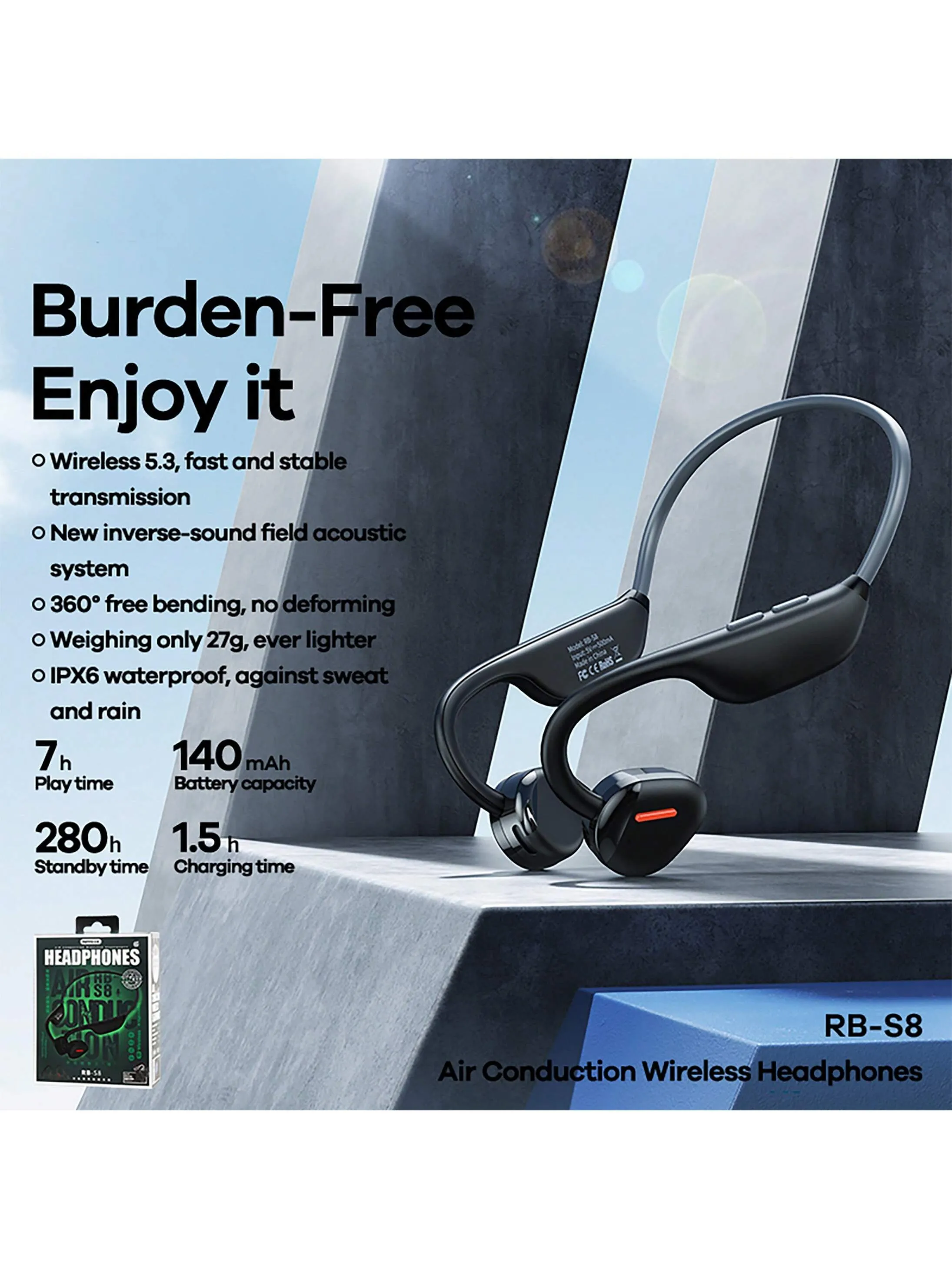 REMAX Bone Conduction Wireless Headphones, IPX6 waterproof, safety