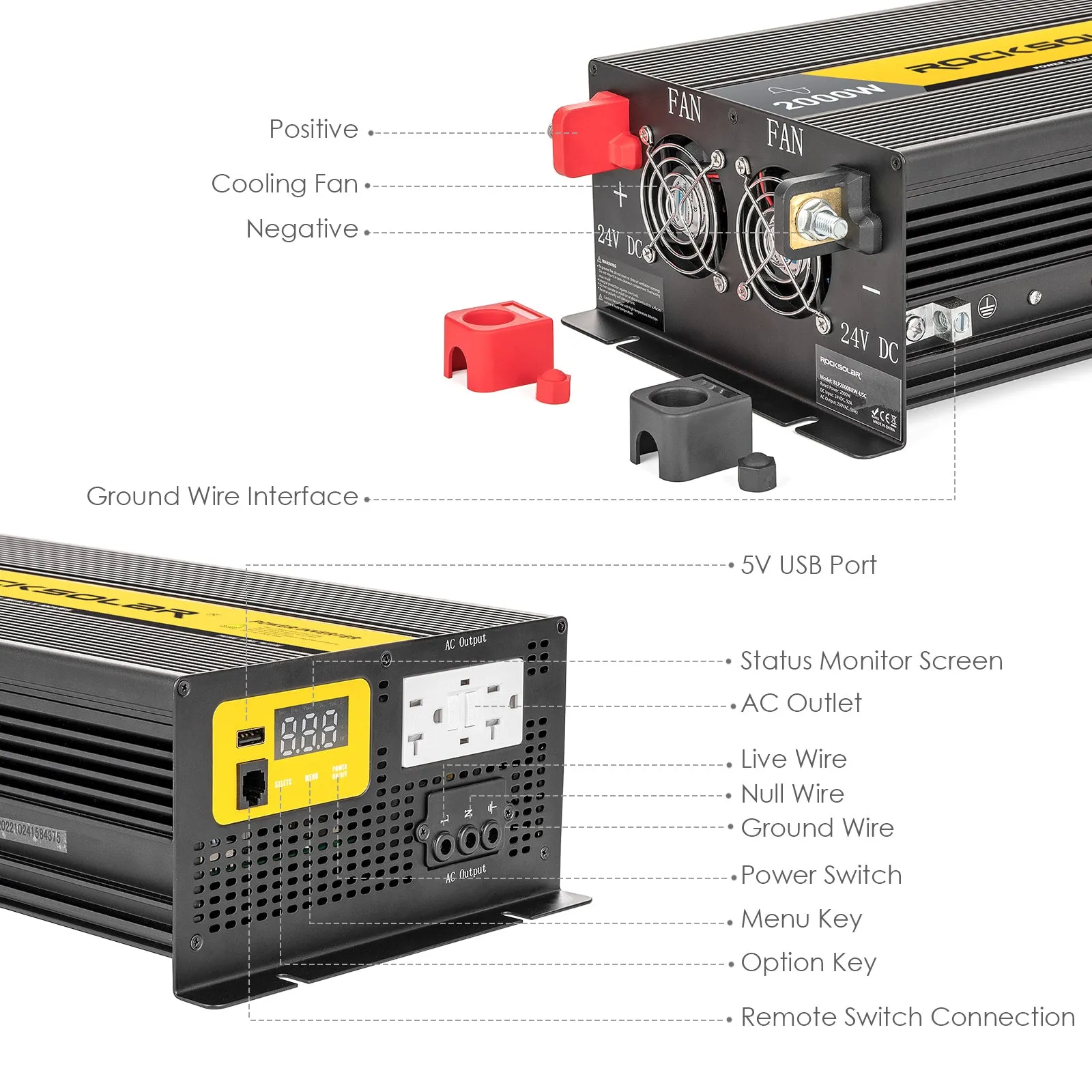 ROCKSOLAR 2000W 12V Pure Sine Wave Power Inverter