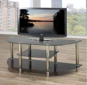 Rounded TV Stand with Black glass and Chrome Legs