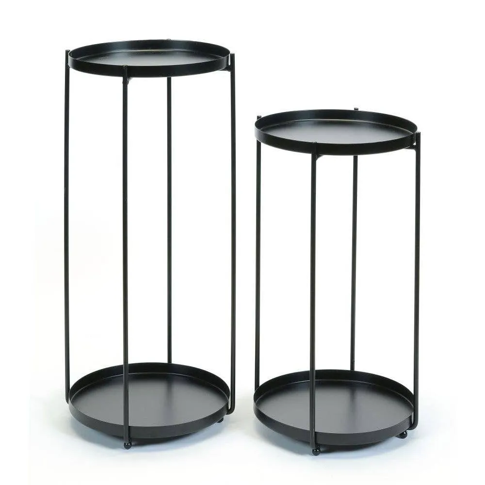 S/2 ROUND BLACK PLANT STANDS
