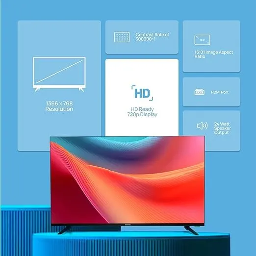 Samtonic (24 inches 61 cm I Smart Android HD Ready LED TV | HDMI & USB Ports | Powerful Audio Box Speakers (Slim Black, 2024 Model)