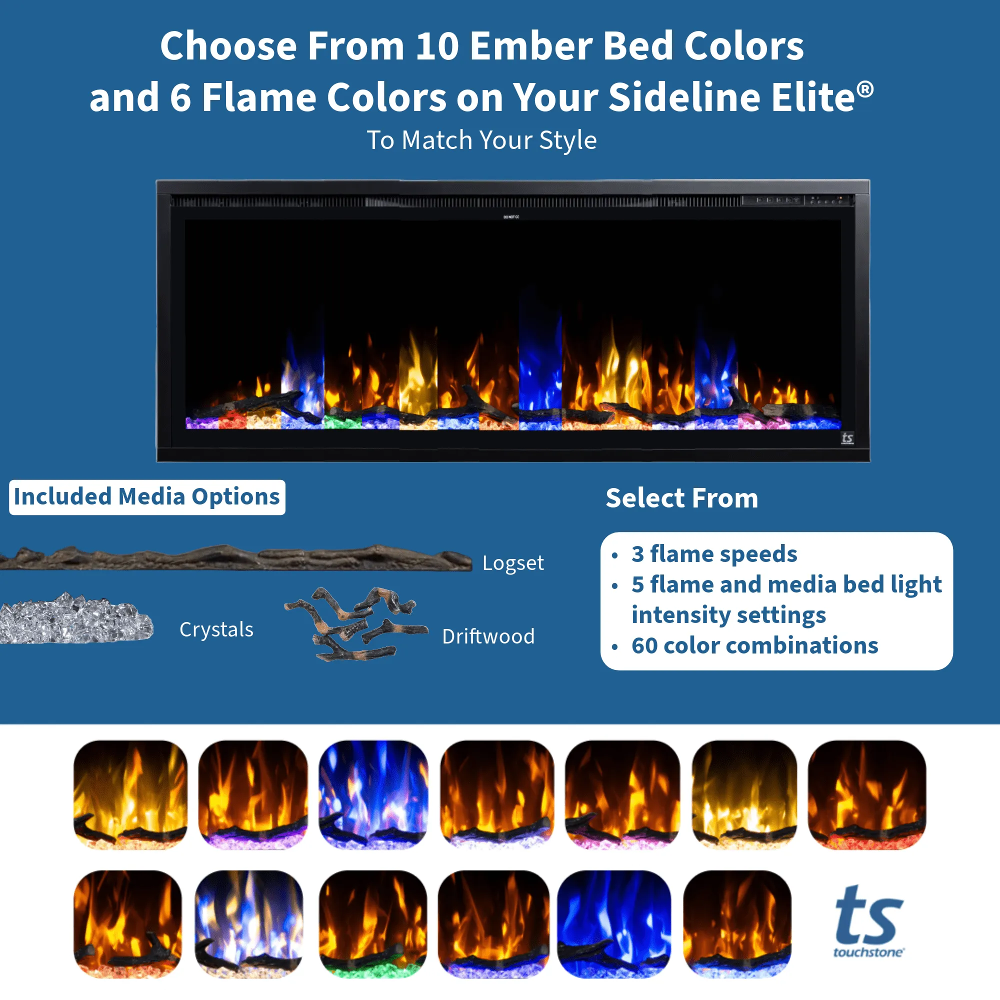 Sideline Elite Smart Forte 40 Inch Recessed Smart Electric Fireplace 80052