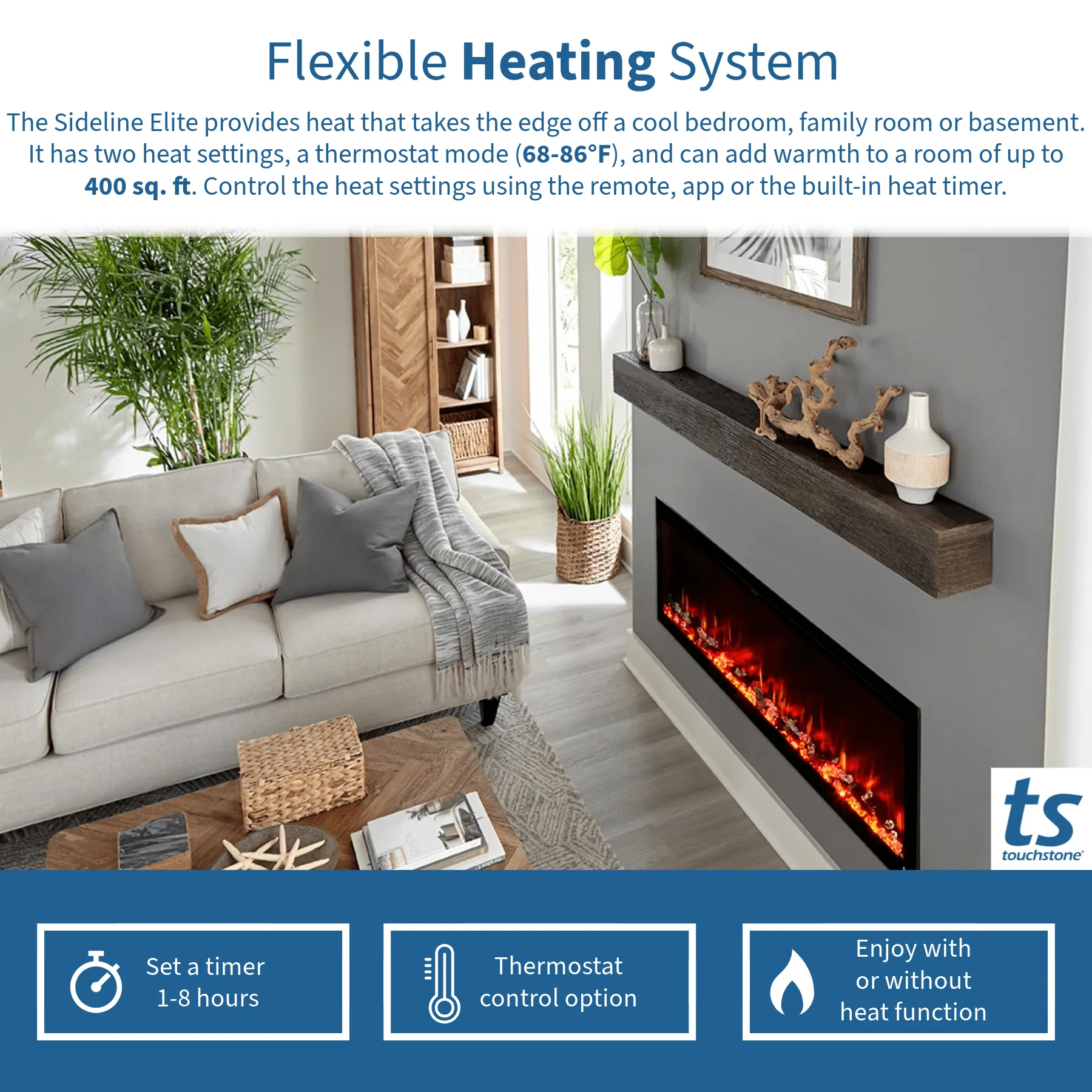 Sideline Elite Smart Forte 40 Inch Recessed Smart Electric Fireplace 80052