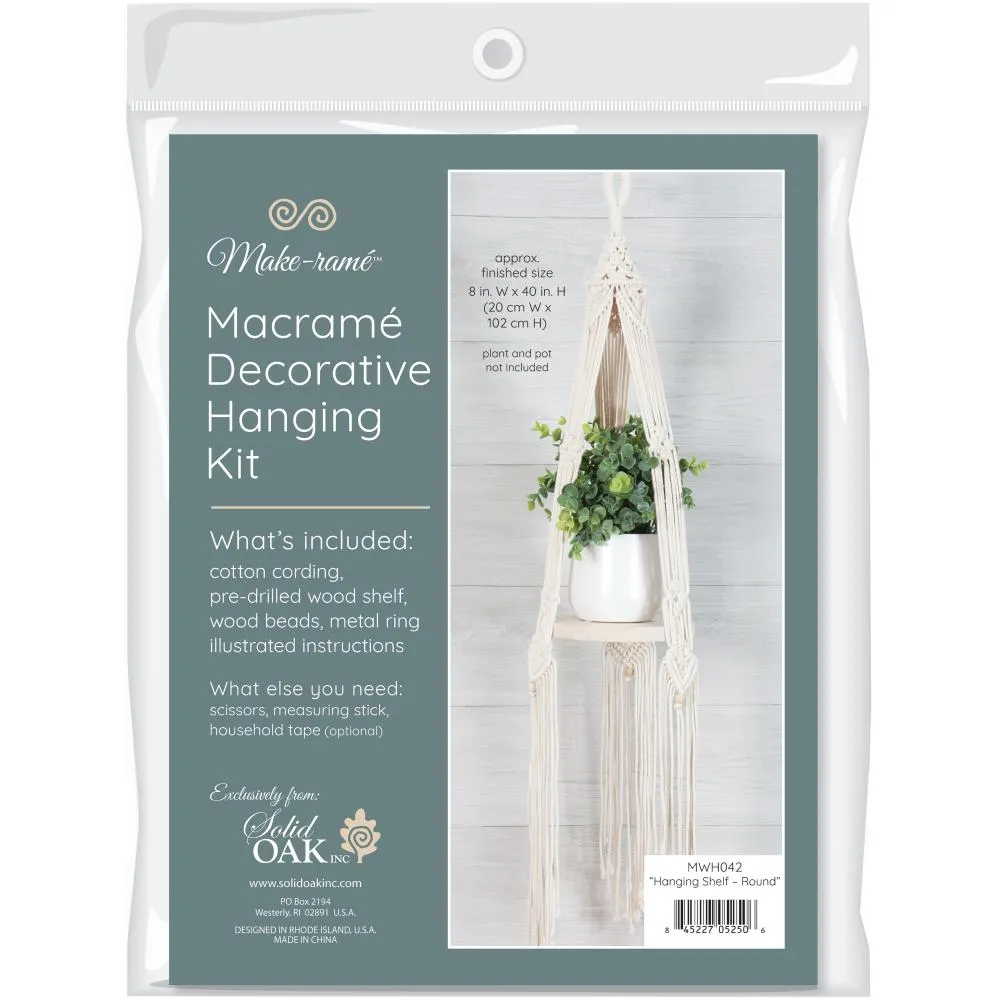 Solid Oak Macrame Hanging Kit - Hanging Shelf - Bohemian Round